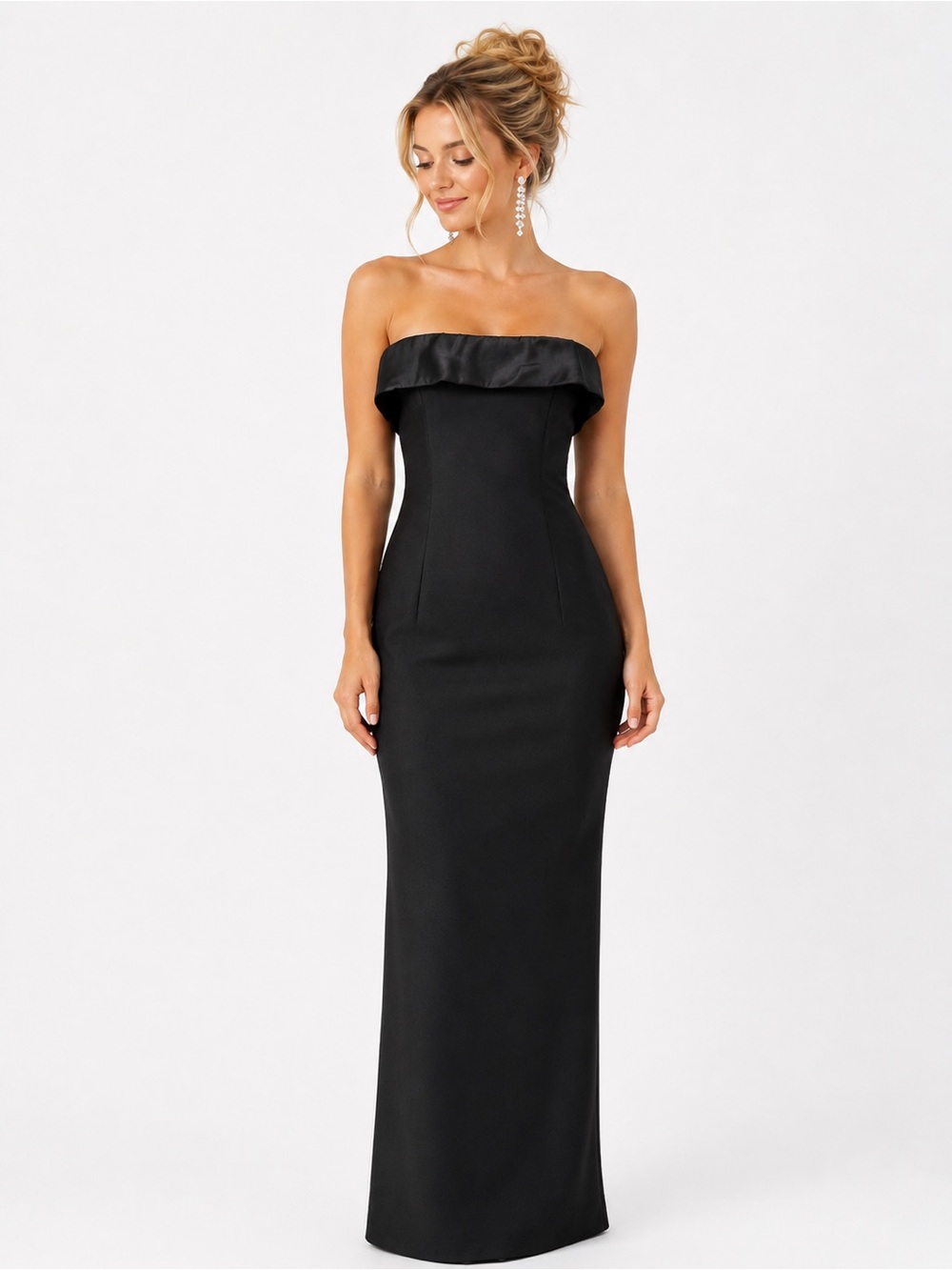 H&M Black Strapless Satin-Trim Column Gown Size S